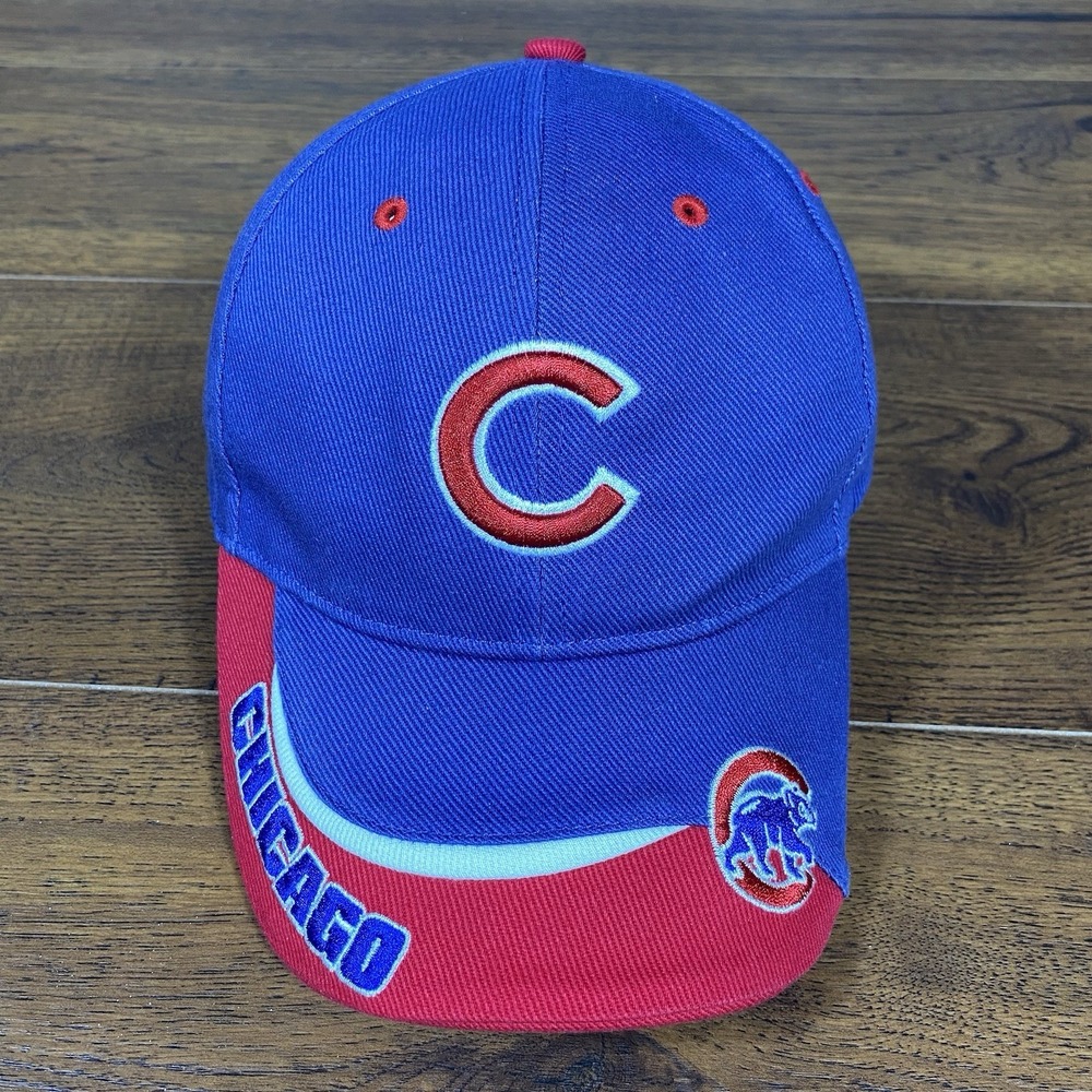 Vintage Chicago Cubs Twins Enterprise T.E.I. Strapback Hat Blue Red MLB Cap OSFA